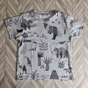 Kids Dinosaur T-shirt Gray Dino Jungle Print Short Sleeve Tee Youth Boy 4-5